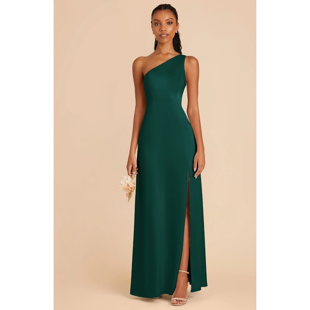 Birdy Grey Kira Dress XL Matte Satin Emerald Green Maxi Dress One Shoulder NWT